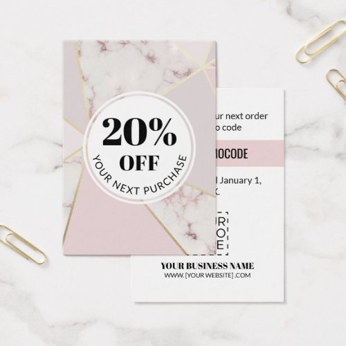 Promo Code Pink Marble Geometric Discount Cards