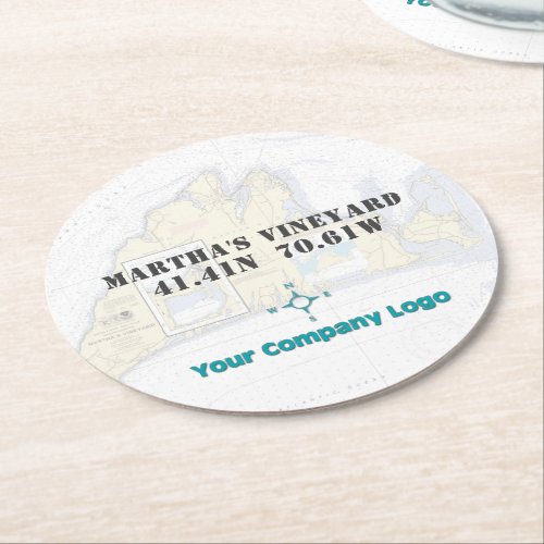 Promo Logo Latitude Longitude Marthas Vineyard Round Paper Coaster