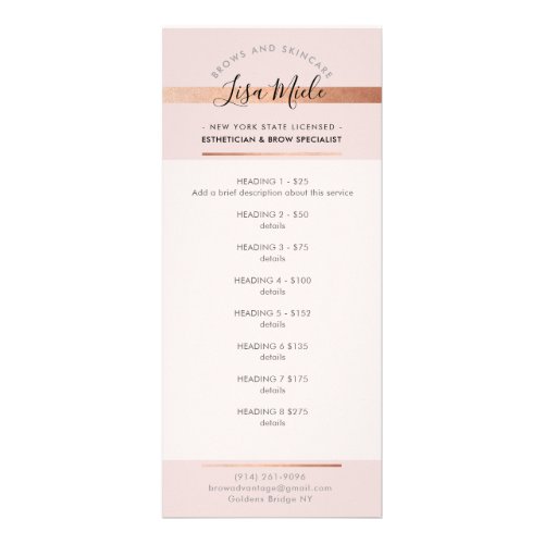 PROMO PRICE SERVICES LIST chic pink rose gold Rack Card