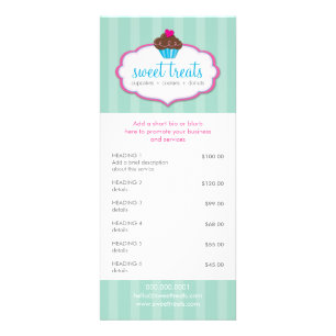 PROMO PRICE SERVICES LIST cupcake bakery mint pink Rack Card