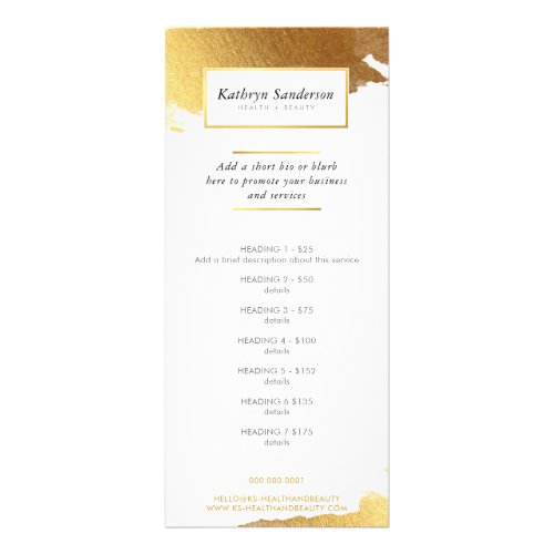 PROMO PRICE SERVICES LIST luxe modern gilded gold Rack Card