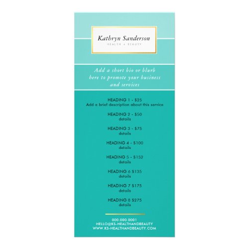 PROMO PRICE SERVICES LIST modern chic jade ombre Rack Card