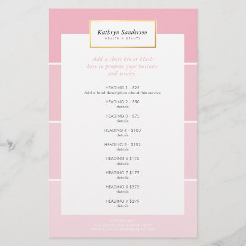 PROMO PRICE SERVICES LIST modern pink paint chip Flyer