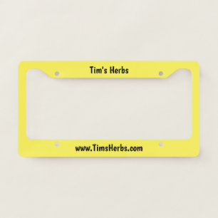 Promote your business, yellow, black letters license plate frame