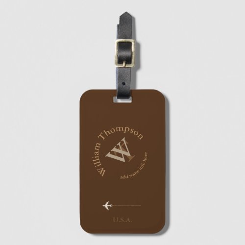 promote yourself  logo  monogram brown luggage tag