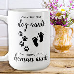 Promoted Dog Aunt To Human Aunt Pregnancy Reveal Coffee Mug<br><div class="desc">Only The Best Dog Aunts get Promoted from Dog Aunts to Human Aunt! Surprise your dog aunt of your pregnancy with this super cute dog pregnancy announcement mug. Personalize with Baby Last Name and Your Month/Date 20xx. This dog pregnancy baby reveal mug will be a favorite. COPYRIGHT © 2020 Judy...</div>