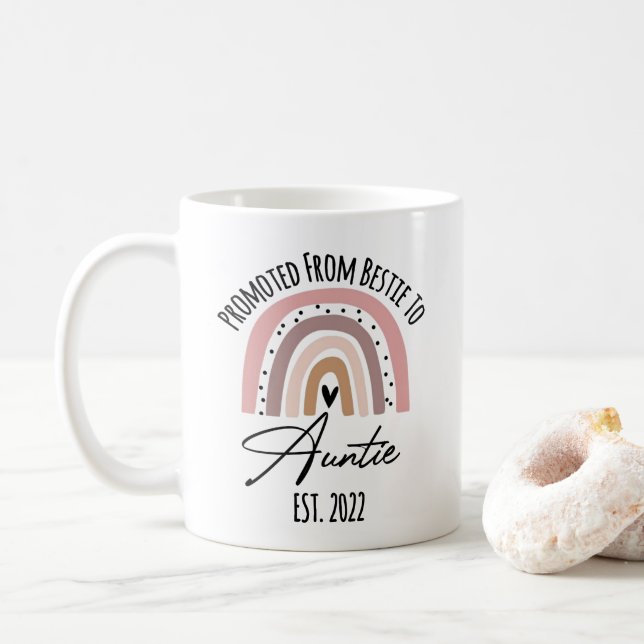 Promoted From Bestie To Auntie, Aunt To Be Gift Coffee Mug (With Donut)