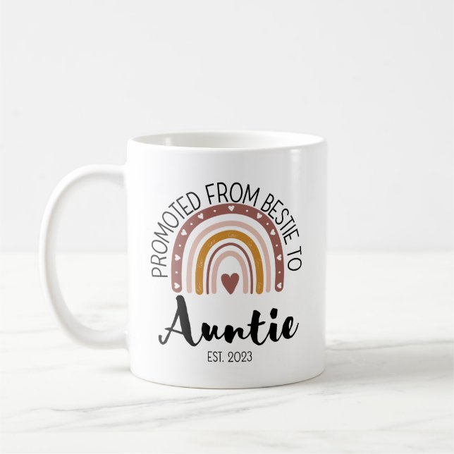 Promoted from Bestie to Auntie Est 2023, Bestie Coffee Mug (Left)