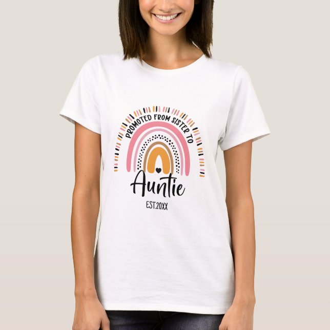 Promoted From Sister to Auntie, Pregnancy Reveal T-Shirt (Front)