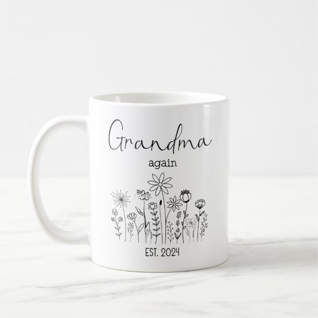 Promoted Grandma Again EST 2024 Wildflowers Mug (Left)