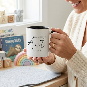 Promoted To Aunt Elegant EST Year Script Mug