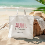 Promoted to Aunt EST 2025 | Personalized New Aunt  Tote Bag<br><div class="desc">Celebrate a new aunt with this charming “Promoted to Aunt EST 2025” personalized tote bag! Designed in soft blush pink and modern script, this bag makes a thoughtful and practical gift for first-time aunts, baby showers, gender reveals, or pregnancy announcements. Perfect for carrying essentials, this natural cotton tote is lightweight,...</div>