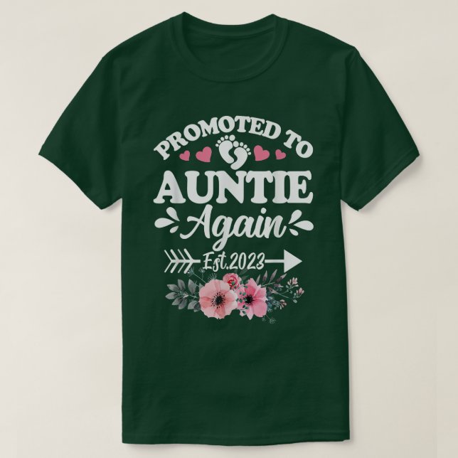 Promoted To Auntie Again Est 2023 Pregnancy Announ T-Shirt (Design Front)