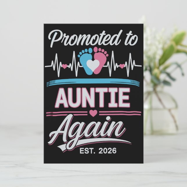 Promoted To Auntie Again Est 2026 Pregnancy Reveal Invitation (Standing Front)