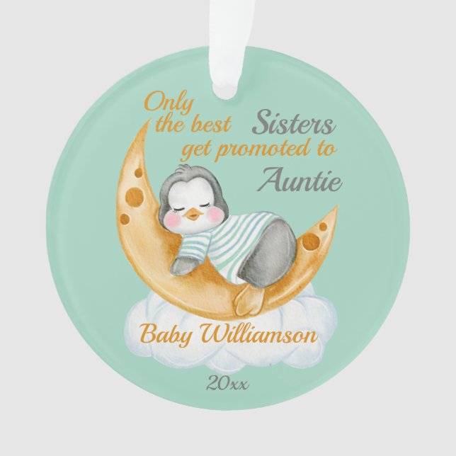 Promoted to Auntie Baby Penguin Ornament (Front)