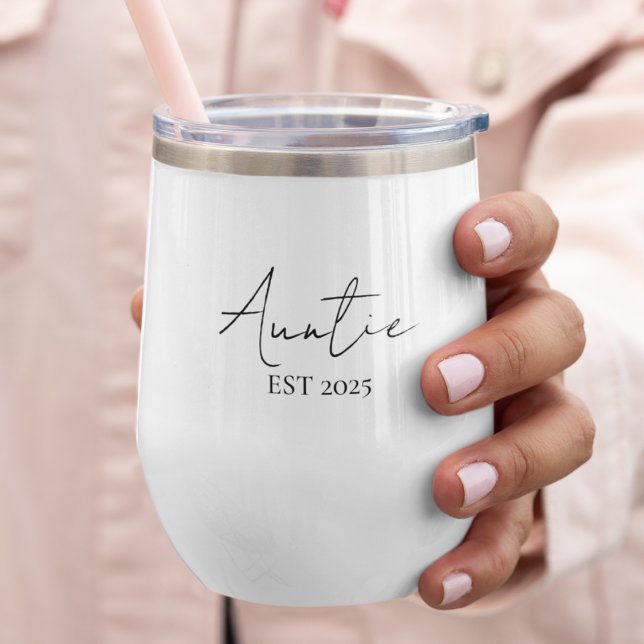 Promoted to Auntie EST 2025 | First-Time Aunt  Thermal Wine Tumbler (Creator Uploaded)