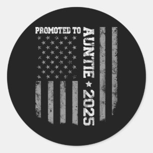 Promoted To Auntie Est 2025 Vintage American Flag  Classic Round Sticker