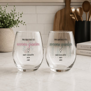 Promoted to Awesome Grandparents Personalized Stemless Wine Glass