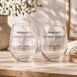 Promoted to Awesome Grandparents Personalized Stemless Wine Glass