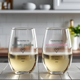 Promoted to Awesome Grandparents Personalized Stemless Wine Glass