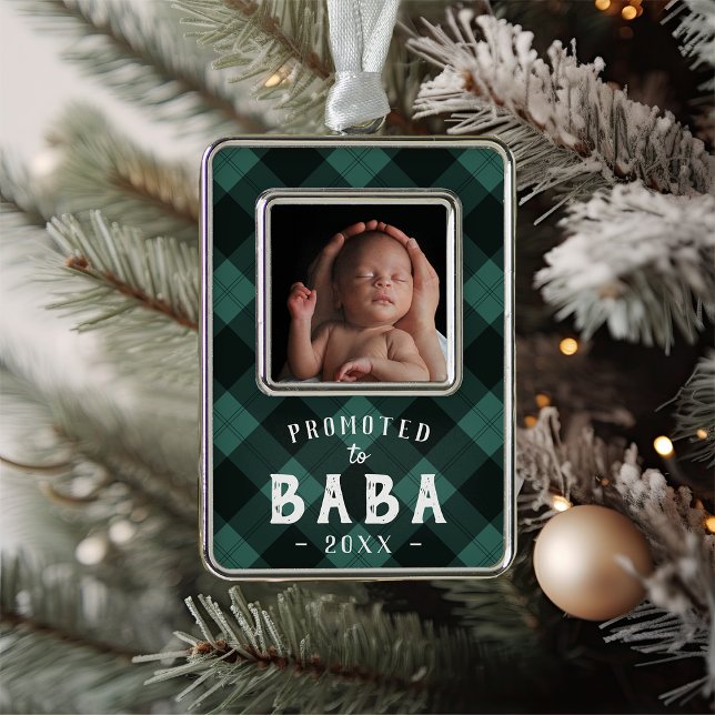 Promoted to Baba | Baby Photo Grandpa Christmas Ornament (Creator Uploaded)