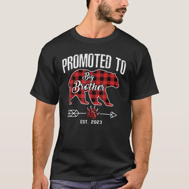 Promoted To Big Brother 2023 Bear Pajama Red Plaid T-Shirt (Front)