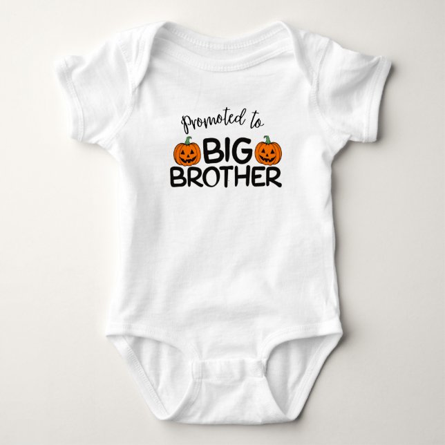 Promoted to Big Brother Halloween Pumpkin  Baby Bodysuit (Front)