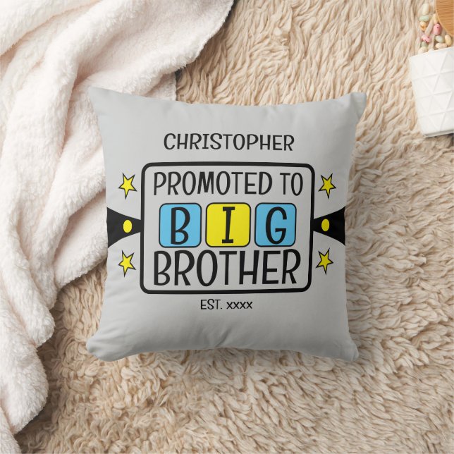 Promoted to big brother name est year blue yellow throw pillow (Blanket)