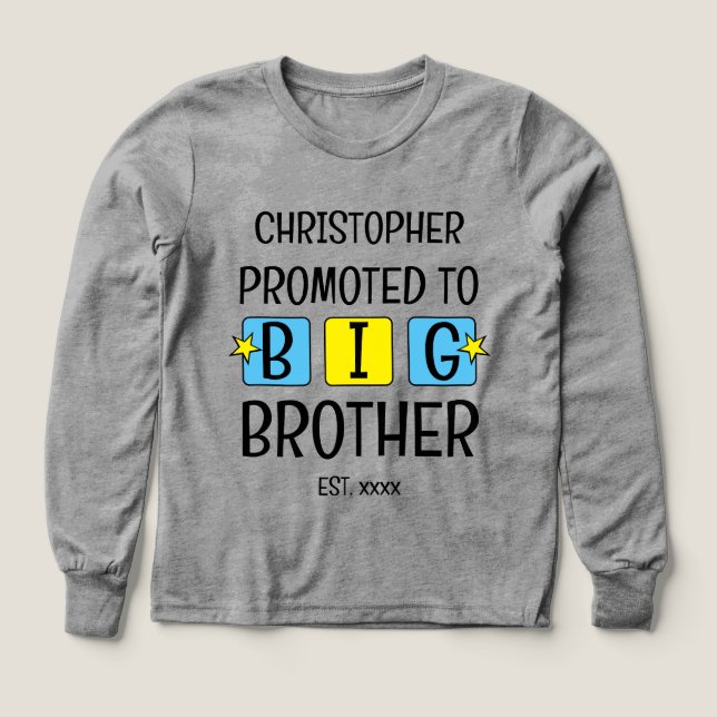 Promoted to big brother name est year blue yellow Tri-Blend shirts (Design Front)