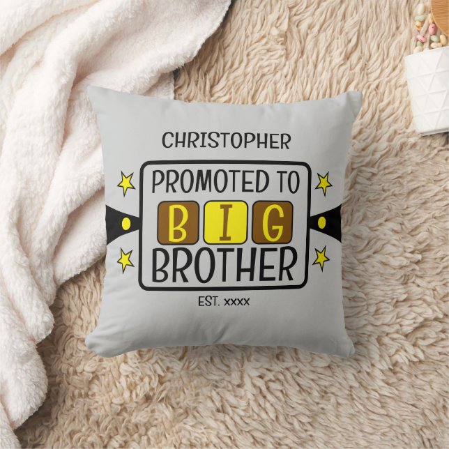 Promoted to big brother name est year brown yellow throw pillow (Blanket)