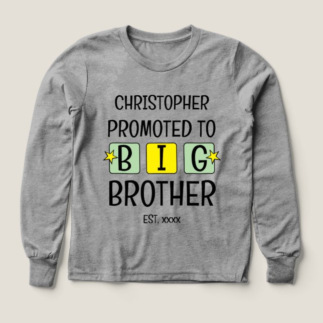 Promoted to big brother name est year green yellow Tri-Blend shirts (Design Front)