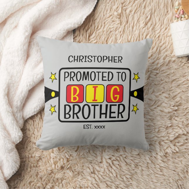 Promoted to big brother name est year red yellow throw pillow (Blanket)