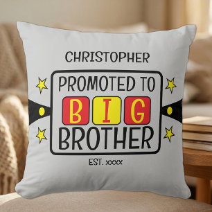 Promoted to big brother name est year red yellow throw pillow