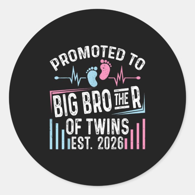 Promoted To Big Brother Of Twins Est 2026 Baby Sho Classic Round Sticker (Front)