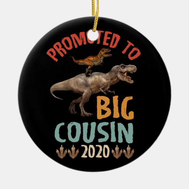 Promoted To Big Cousin 2022 T-rex Riding Dinosaur Ceramic Ornament (Front)