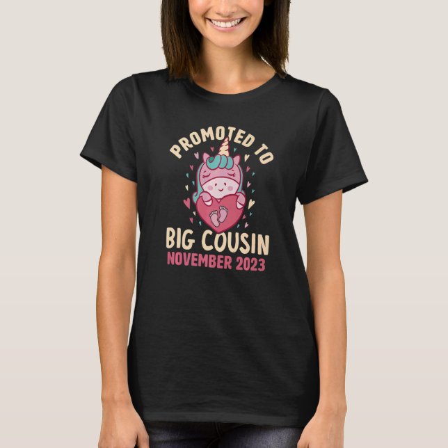 Promoted to Big Cousin November 2023 Unicorn Heart T-Shirt (Front)