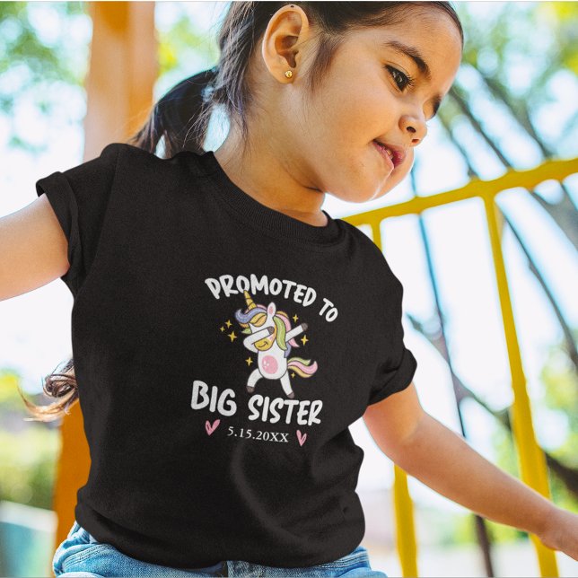Promoted to Big Sister Dancing Unicorn with Date Toddler T-shirt (Creator Uploaded)