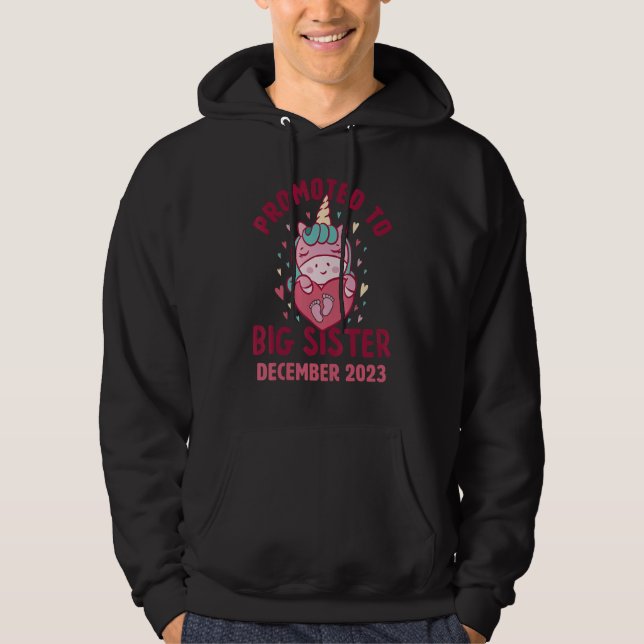 Promoted to Big Sister December 2023 Unicorn Heart Hoodie (Front)