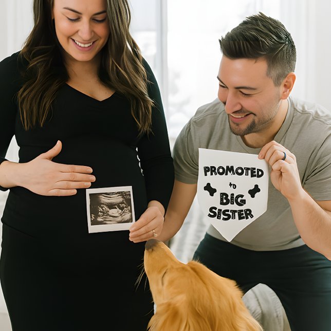 Promoted To Big Sister Dog Pregnancy Announcement Bandana (Happily announce your pregnancy to your beloved dog and congratulate her promotion to big sister.)