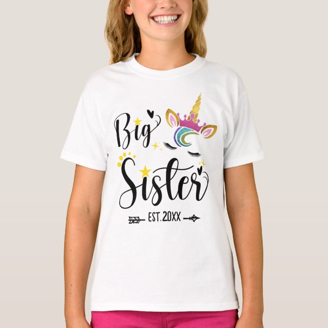 Promoted To Big Sister Est 2022 Unicorn T-Shirt (Front)