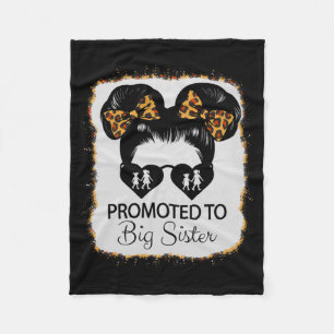 Promoted To Big Sister Leopard Girl Baby Announcem Fleece Blanket