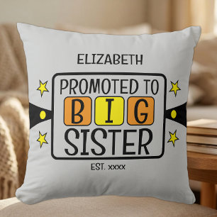 Promoted to big sister name est year orange yellow throw pillow