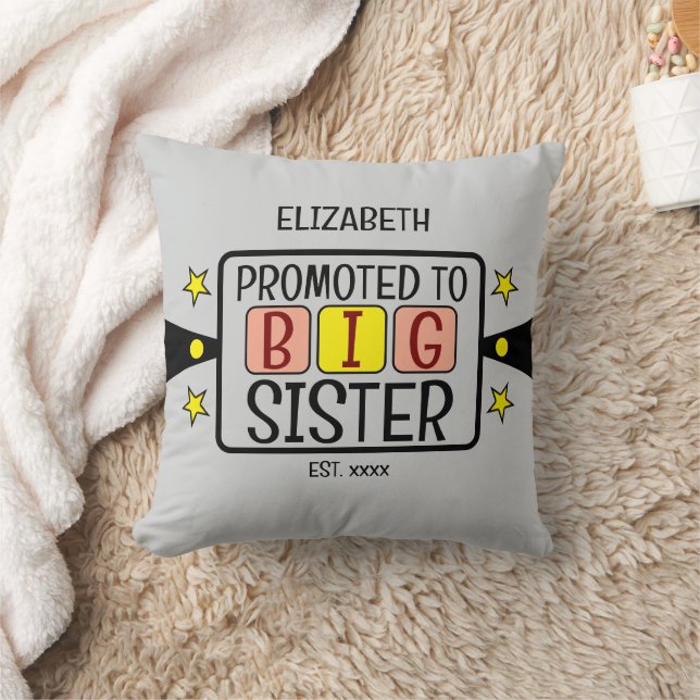 Promoted to big sister name est year peach yellow throw pillow (Blanket)