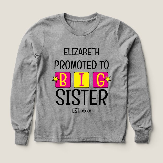 Promoted to big sister name est year pink yellow Tri-Blend shirts (Design Front)