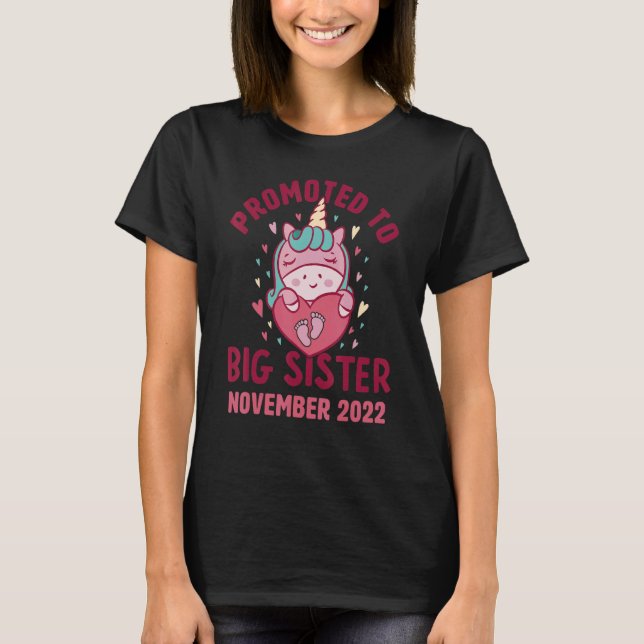 Promoted to Big Sister November 2022 Unicorn Heart T-Shirt (Front)