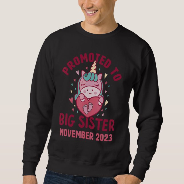 Promoted to Big Sister November 2023 Unicorn Heart Sweatshirt (Front)