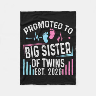Promoted To Big Sister Of Twins Est 2026 Baby Show Fleece Blanket