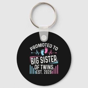 Promoted To Big Sister Of Twins Est 2026 Baby Show Keychain