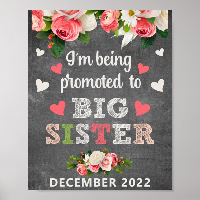 Promoted to Big Sister Pregnancy Announcement Poster (Front)