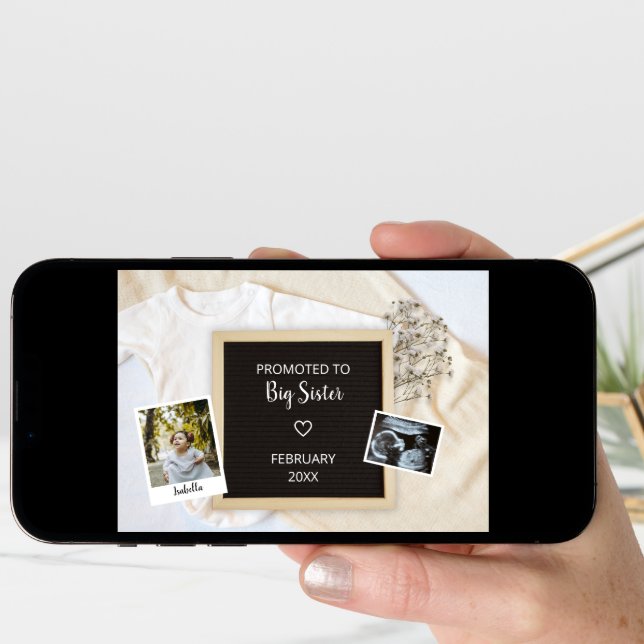 Promoted To Big Sister Second Baby Photo Pregnancy Announcement (Front Digital)